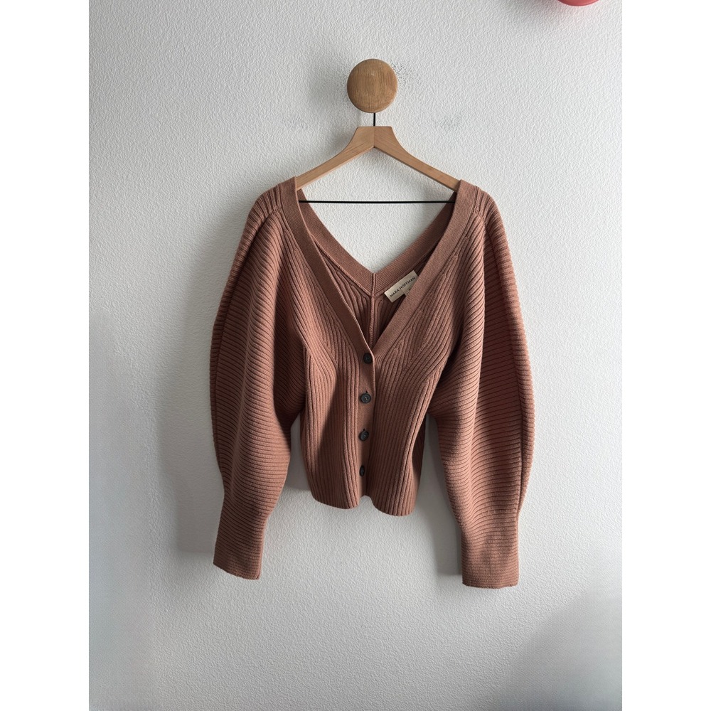 Mara Hoffman Organic Cotton Ribbed V-Neck Lantern Sleeve Cardigan Size XL